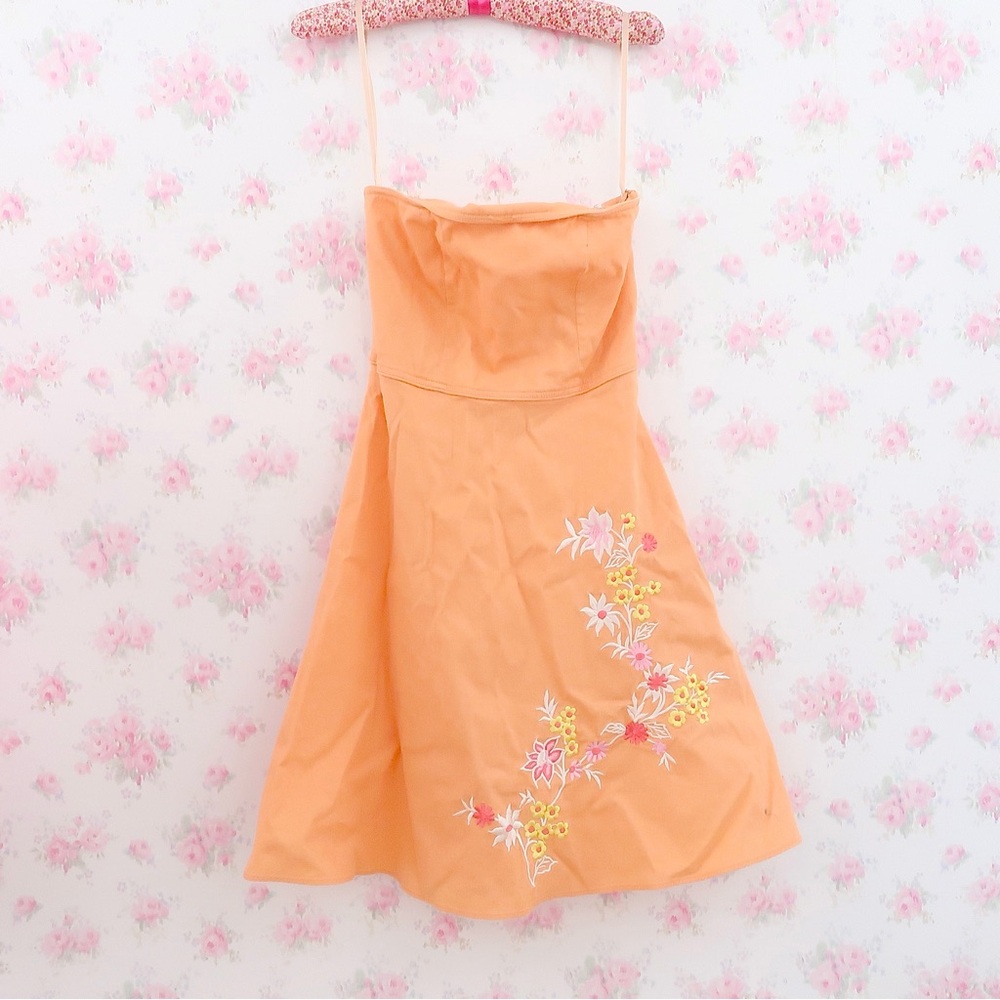 Y2K Amanda Smith Orange Floral Strapless Dress — Coquette